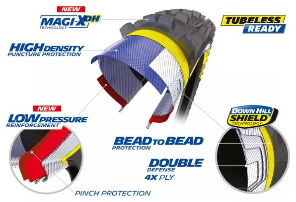 Pneu pour vélos VTT Michelin DH22 Racing Line 29 » Tubeless Ready Rigide DownHill Shield Pinch Protection Magi-X DH
