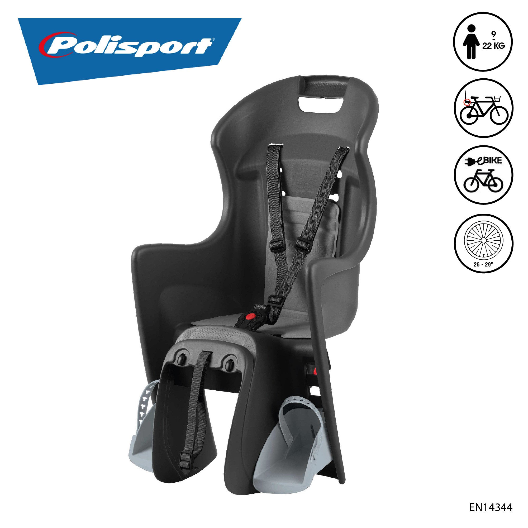 Polisport porte bébé boodie fixation porte-bagage gris/argent