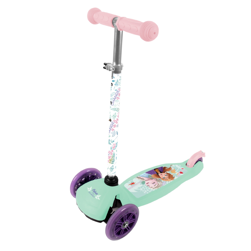 Draisienne trottinette enfant Disney 3 roues frozen pastel acier pliable et reglable avec frein roue arriere